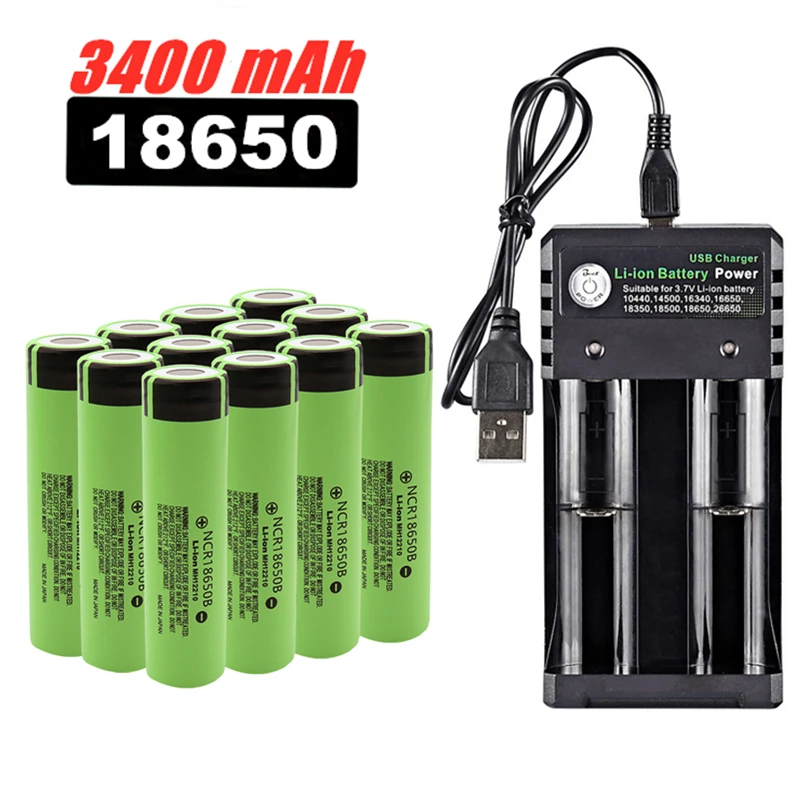 3 7 V 18650 батарея с зарядным устройством 3400mAh NCR18650B литий ионная литиевая