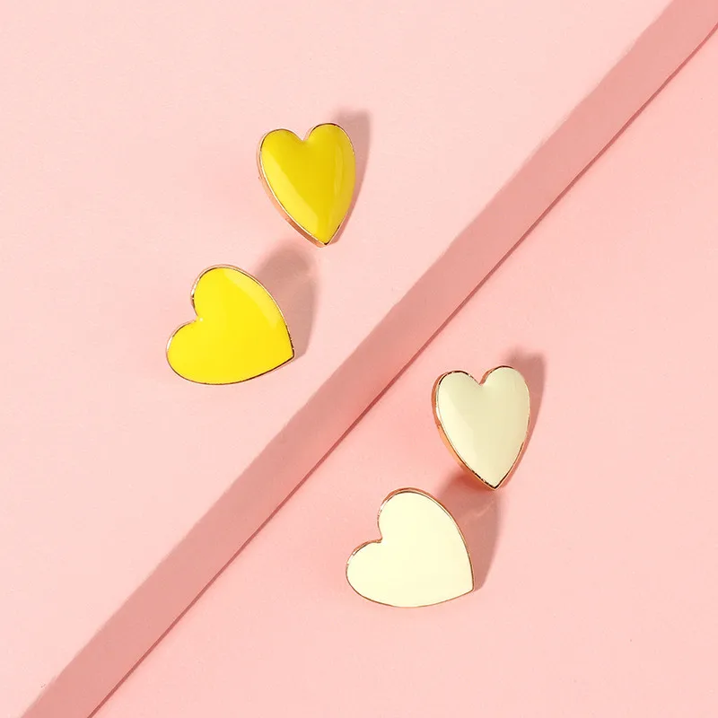 Dripping Oil Heart Shape Cute Stud Earrings for Women Simple Multi Colors Sweet Earring Female Metal Jewelry Chic New Wholesale | Украшения