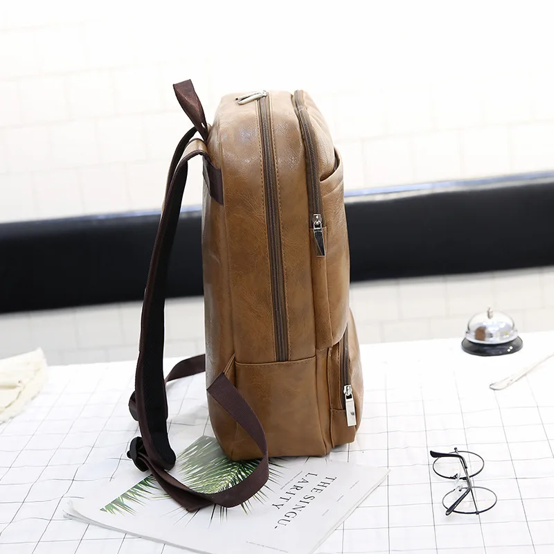 Korean fashion PU leather shoulder leisure simple computer bag travel backpack | Багаж и сумки