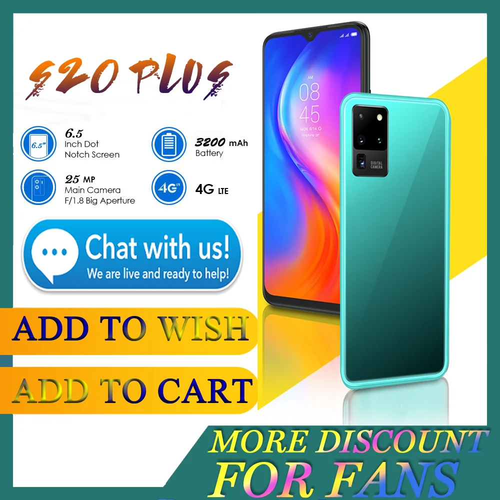 Смартфоны S20 плюс 8 Гб Оперативная память 128 256 ГБ Встроенная MTK6595 HD 25MP мобильный