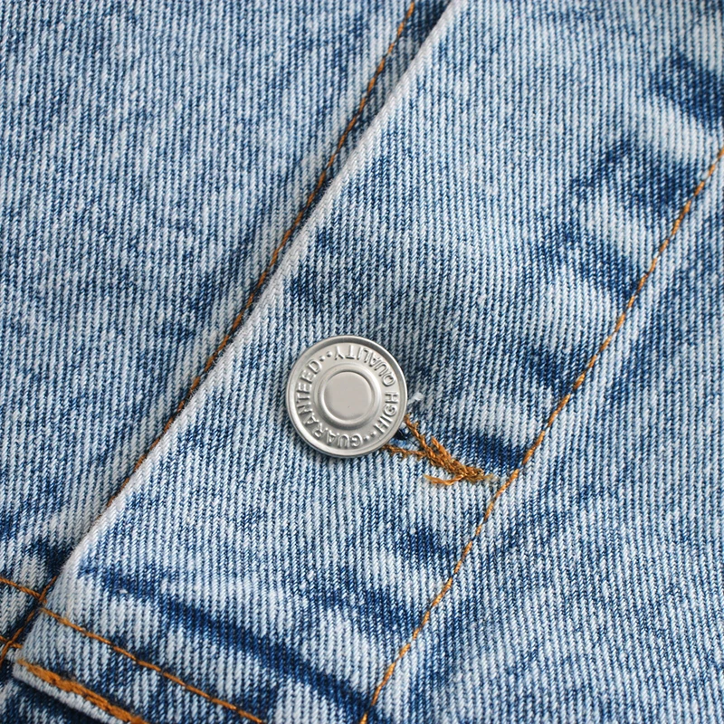 

Women Loose Long Sleeve Pockets Single Breasted Coat Turn Down Collar Casual Short Jackets Fashion Blue Denim Jacket