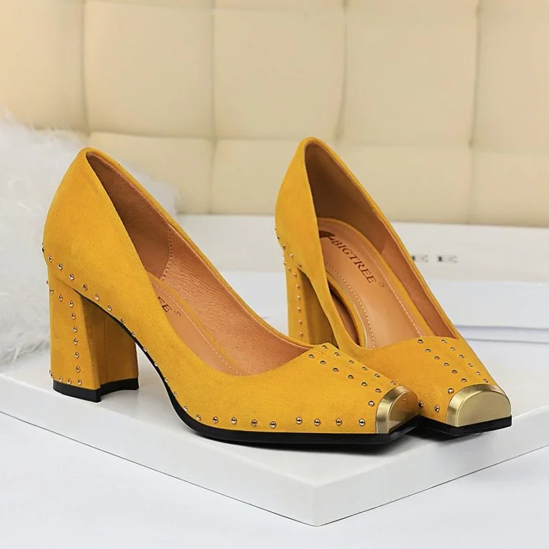 Туфли-лодочки женские на высоком блочном каблуке пикантные офисные туфли с