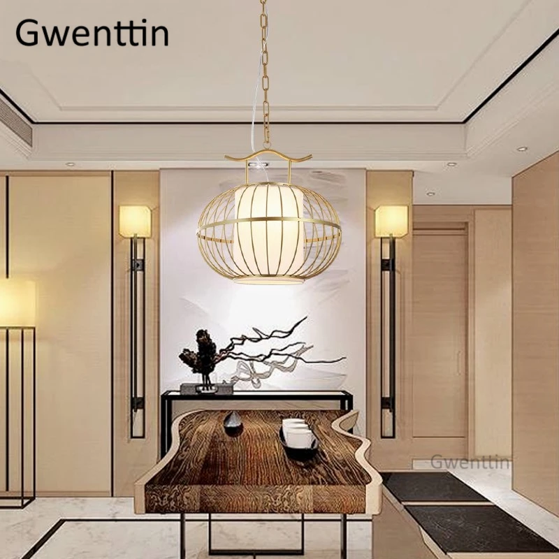 Золотой подвесной светильник в китайском стиле винтажный светодиодный виде