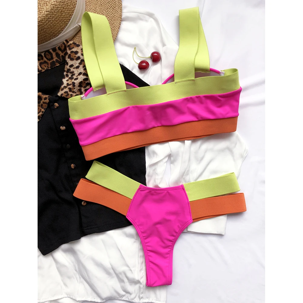 

Patchwork Bikini High Waist Swimsuit 2021 New Sexy Swimwear Women Underwire Push Up Bathing Suit Summer Beach Wear Swimming Suit