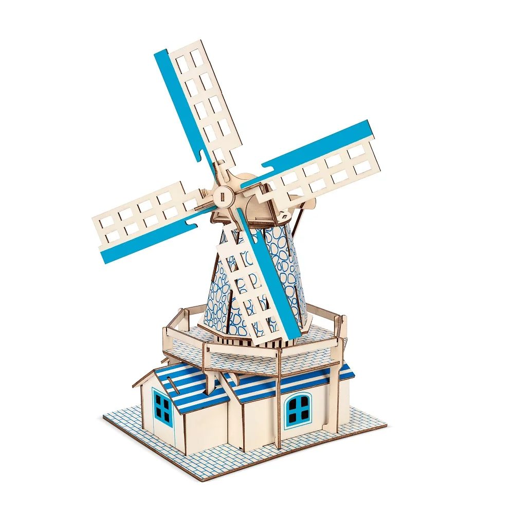 candice guo! wooden toy 3D puzzle DIY woodcraft assembly kit building series Dutch windmill house birthday Christmas gift 1pc | Игрушки и