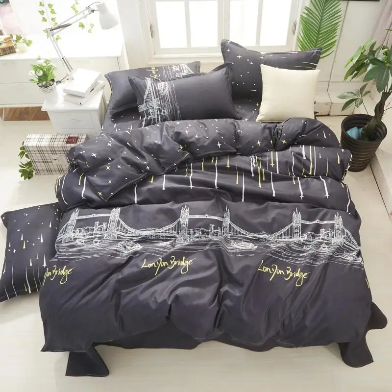 

56home bedding navy heart Duvet cover set super king bedclothes London Bridge flat sheet Adults bedding cotton set bed linen set