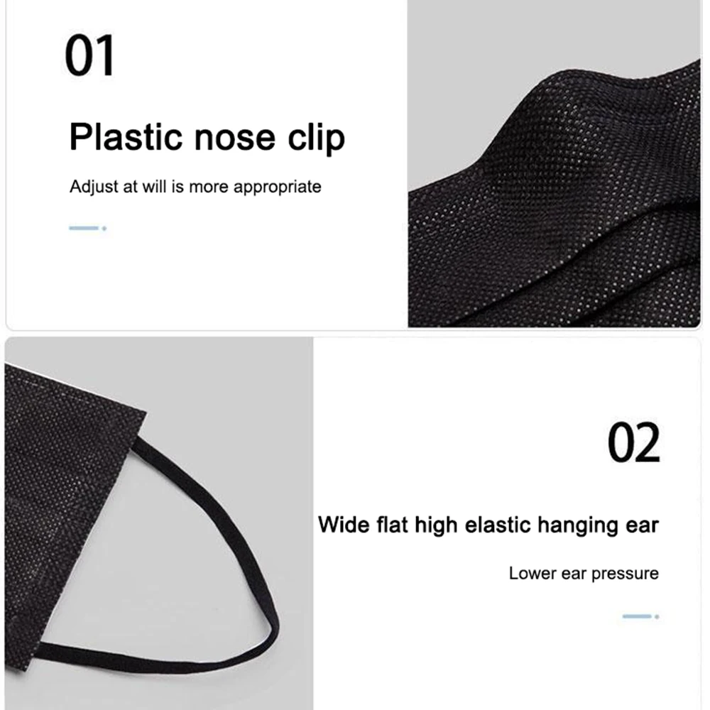 

50Pcs Disposable Mouth Mask Black Face Masks Non-Woven Mask Anti-Dust 3 Layers Filter Activated Anti Pollution Face Mouth Mask