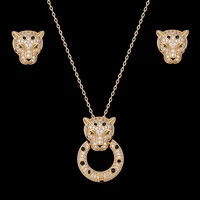 lanruisha animal leopard bite ring pendant and earring jewelry set with zircon micro inlay baked black lacquer fashion jewelry