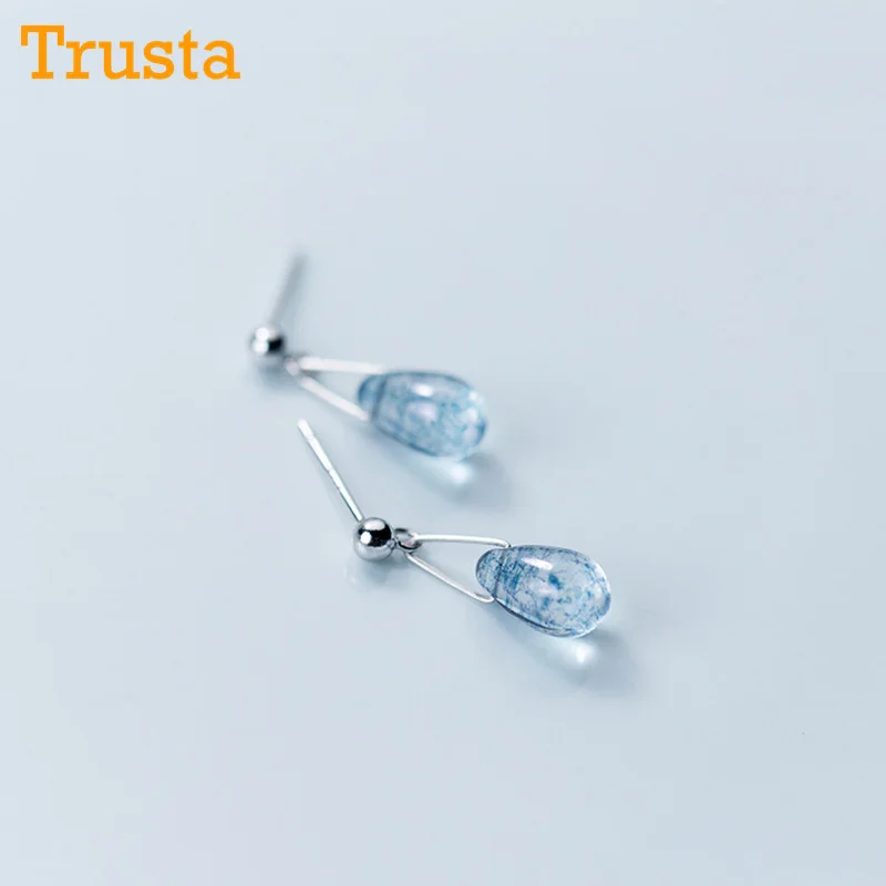 Trusta 100% 925 однотонные фотообои 7 мм x 19 синие фотосерьги для подростков