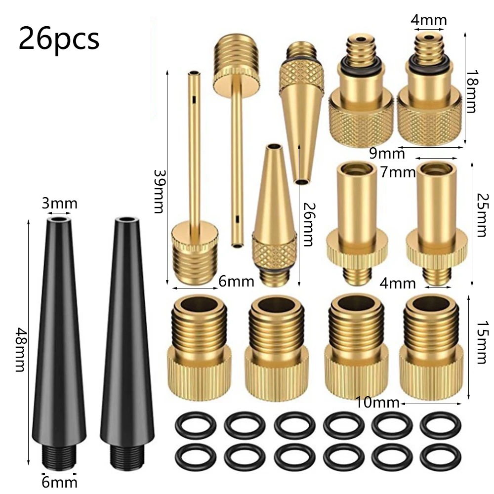 

26pcs Bicycle Valve Adapter Set Tire Inflatable Tube Needle Air Hose Adapter Kits Connector Bike Inflator Pump Accessory