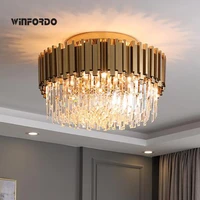 2021 luxury crystal chandelier modern gold round led lighting fixtures for home interior