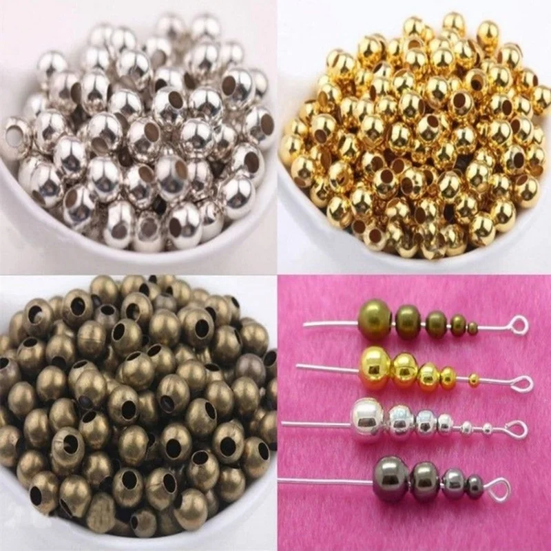 Оптовая продажа серебряных золотых медных металлических круглых бусин 6 мм/8 мм