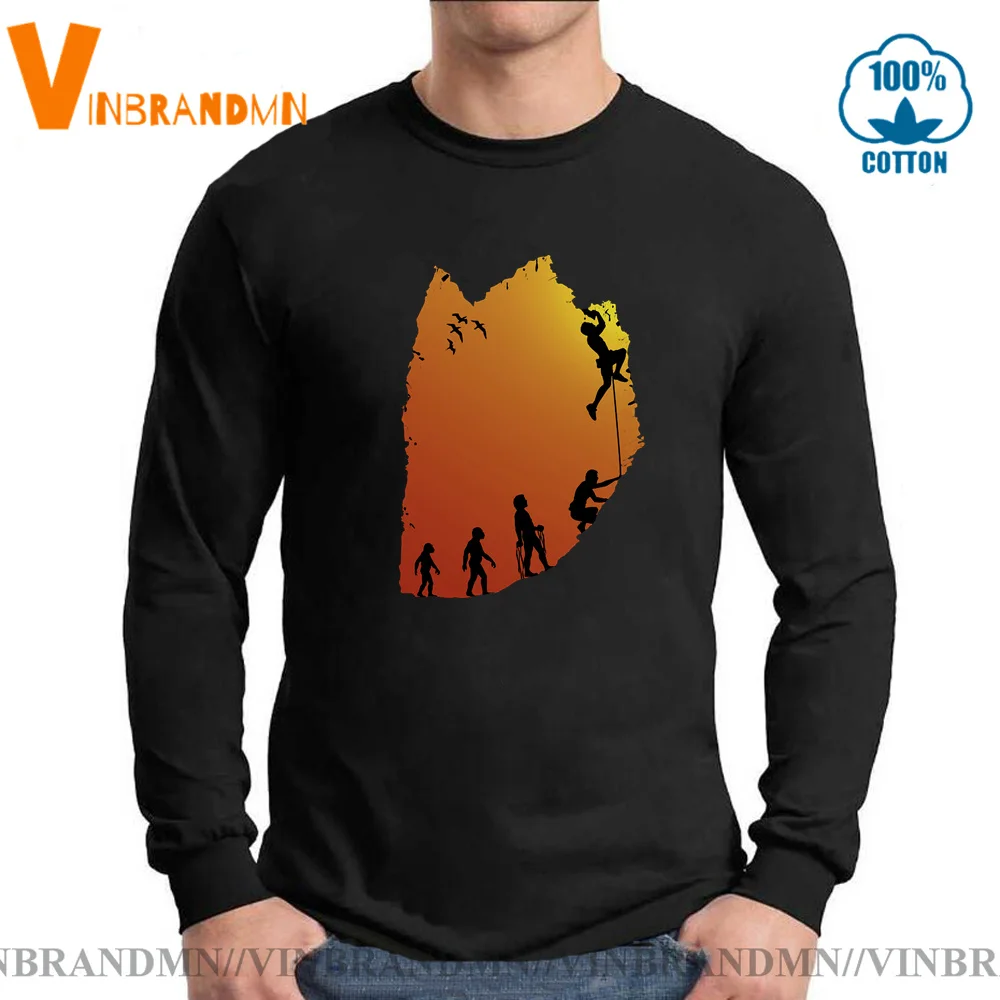 

Mountain Climbing Tee shirt Humor Joke Rock Climbing Evolution T shirt men Funny Evolution Rock Climber Long Sleeves T-shirt