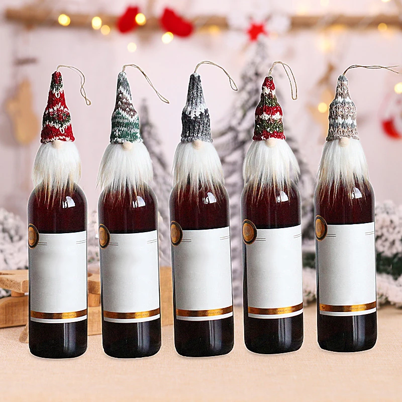 

Newest 5pcs Christmas Champagne Bottle Cover Dress Up Holiday Party Wine Bottle Cap Home Living Room Decor