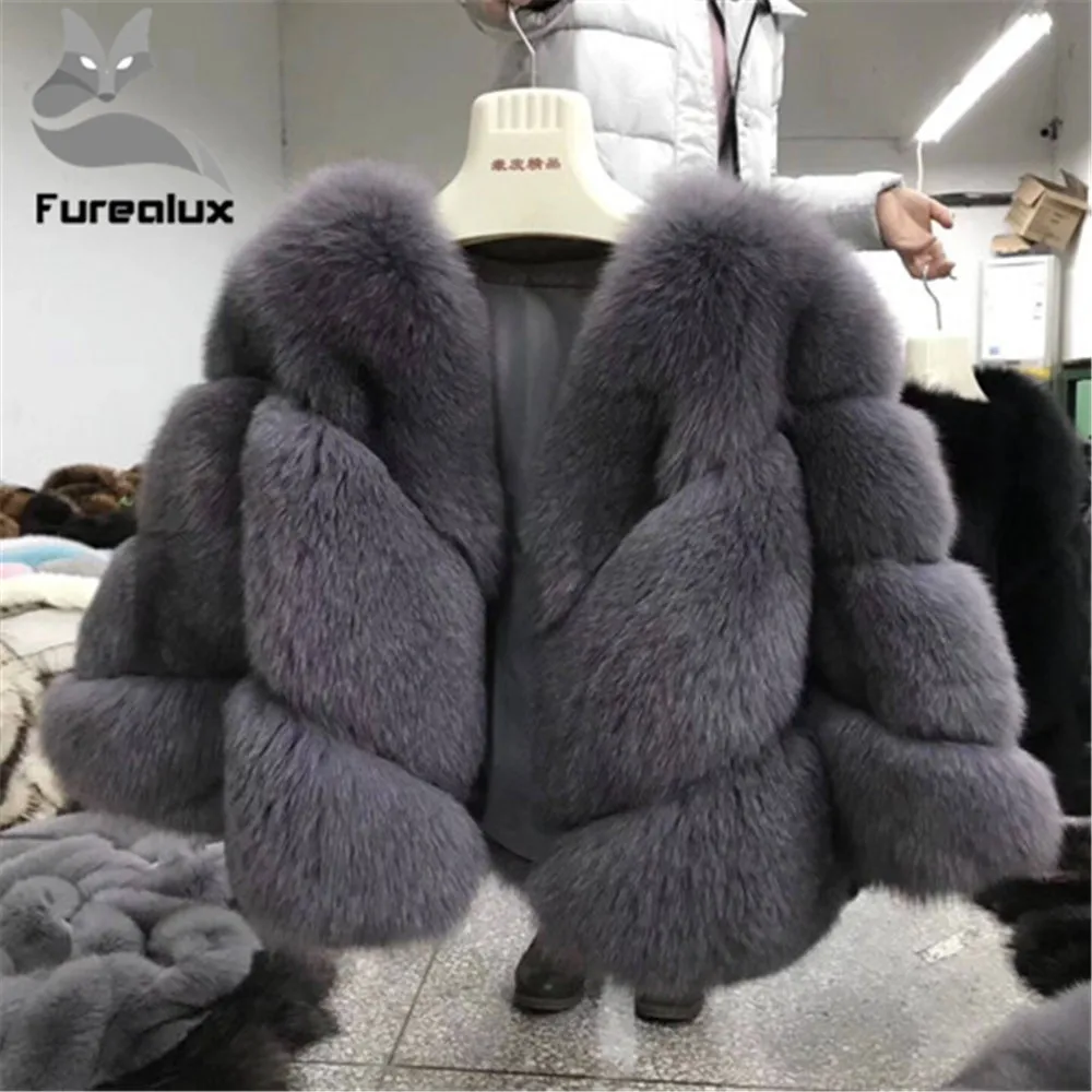Furealux, новинка, натуральное высококачественное пальто из лисьего меха, короткий мех, зимний, для женщин, теплый, зимний, из лисьего меха, куртки и пальто