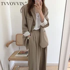 2020 TVVOVVIN модный новый корейский винтажный Свободный Повседневный пиджак костюм + широкие брюки с высокой талией женский комплект одежда Топы AS902