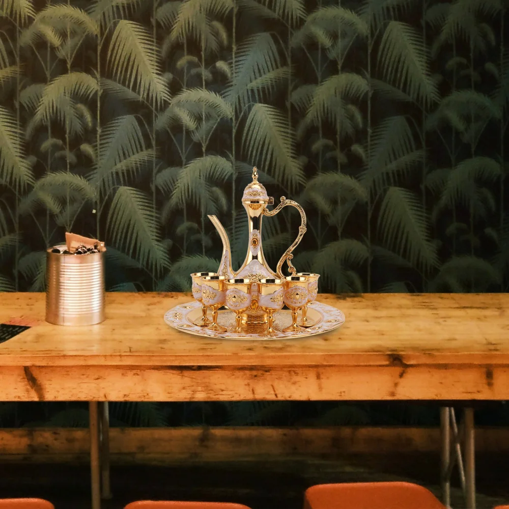 

1 Set of Decorative Cups Pot with Tray Wedding Adornment Gifts Golden