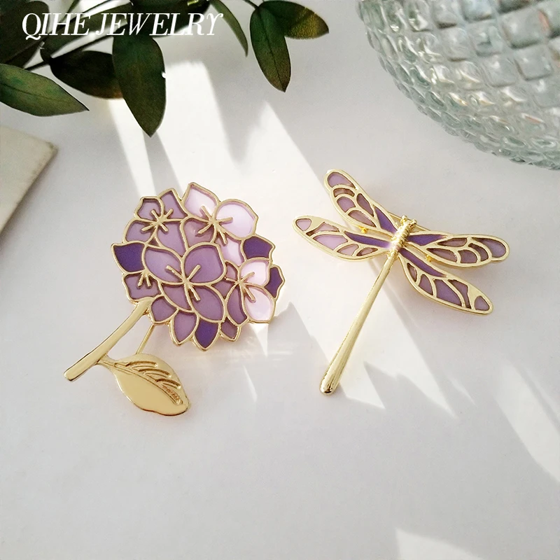 

Purple Dragonfly Lilac Brooches for Women Animal Flower Brooch Weddings Office Party Accessories Jewelry Suit Badges 2021 NEW