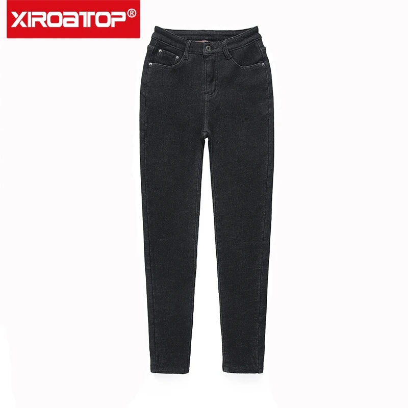 

Warm Winter Fleece Thick jeans Female high-waist stretch skinny pants warm pencil pants Plus Size Slim Jeans Blue Black