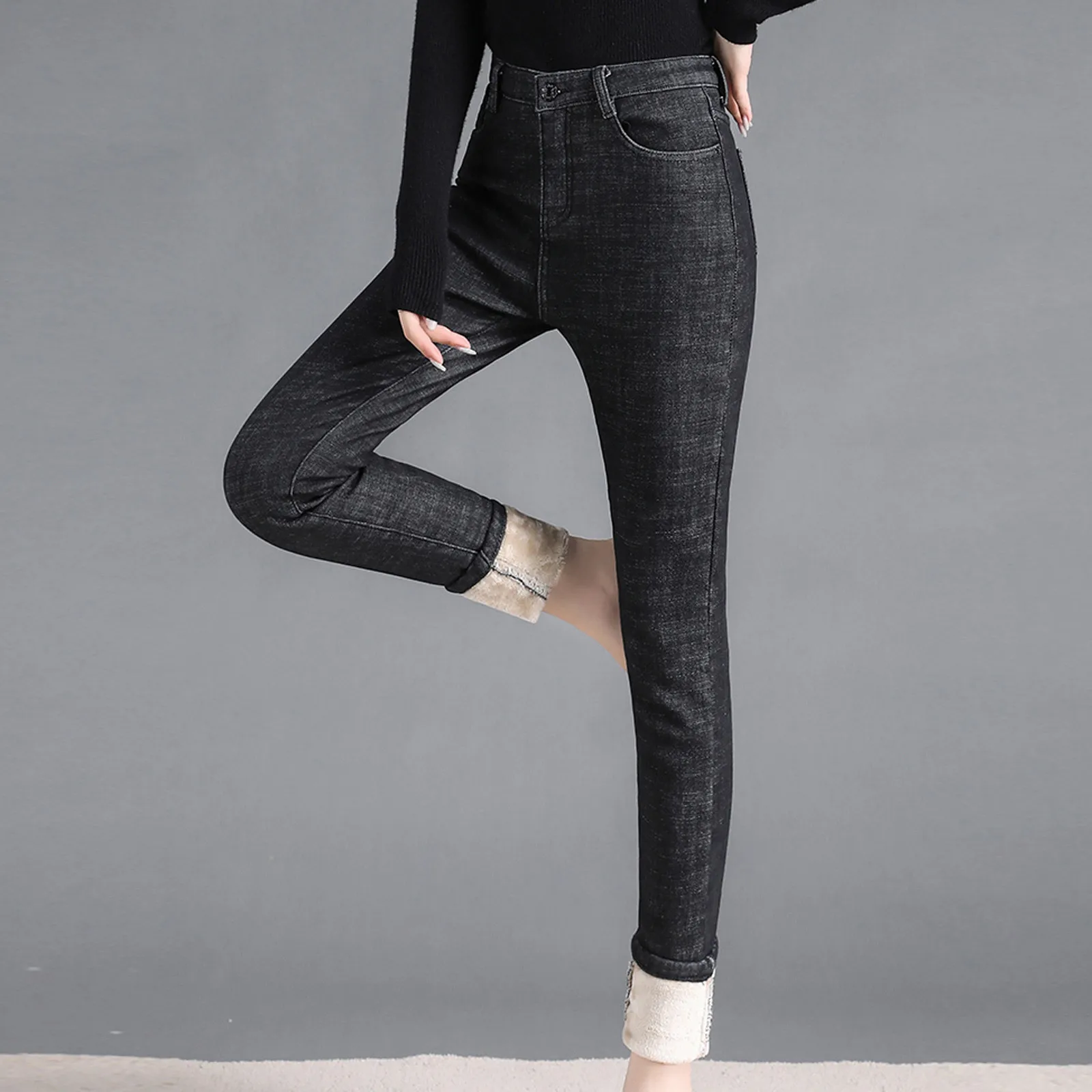 

Winter Thick Plus Velvet Women High Waist Skinny Jeans Simple Fleece Warm Slim fit Stretch Ladies Casual Denim Pencil Pants