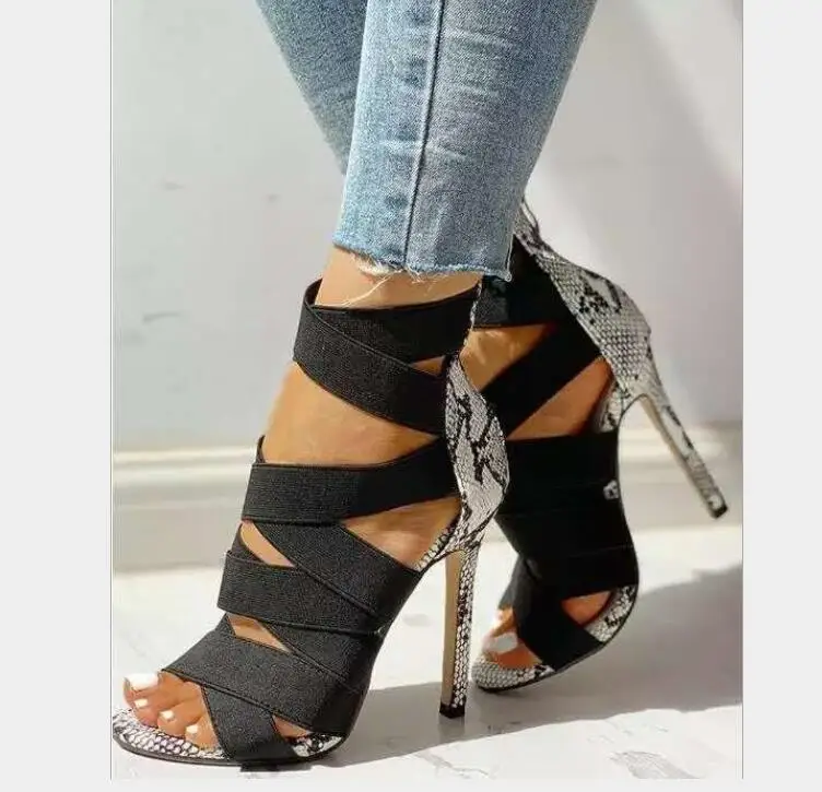 

Summer Casual Women's Sandals Ladies Pumps Fashion Bandage Patchwork Mixed Colors Cross Strap High Heels Sandals Sexy cross belt