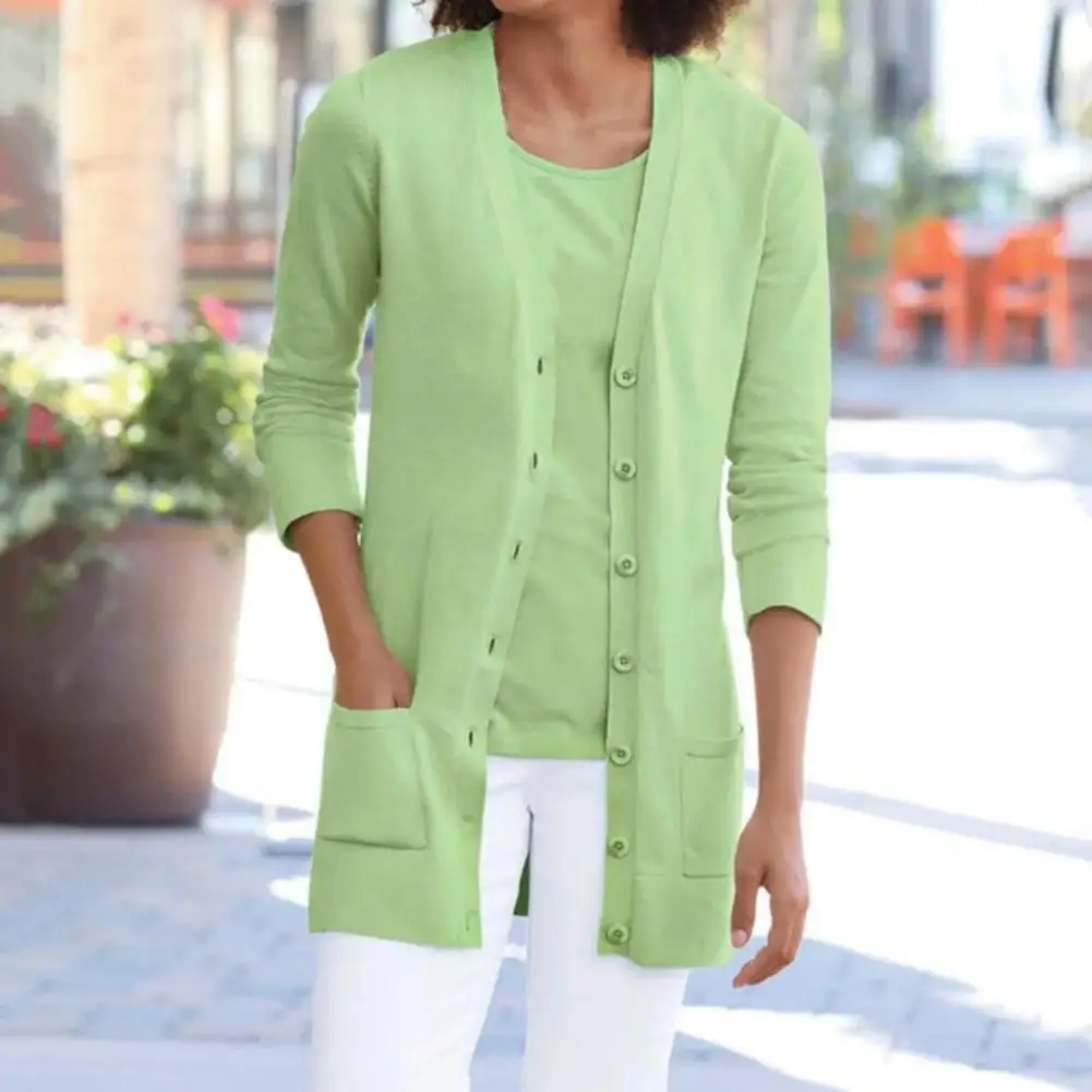 

Women's Sweater Coat Solid Color Single-breasted Casual V Neck Cardigan Woman Winter Sweaters Coat for Daily Wear