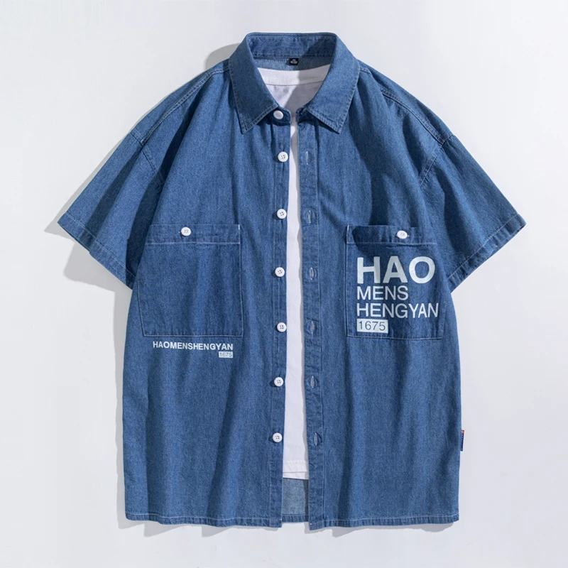 Джинсовая рубашка для мужчин Модная хлопковая джинсовая облегающая ковбойская с