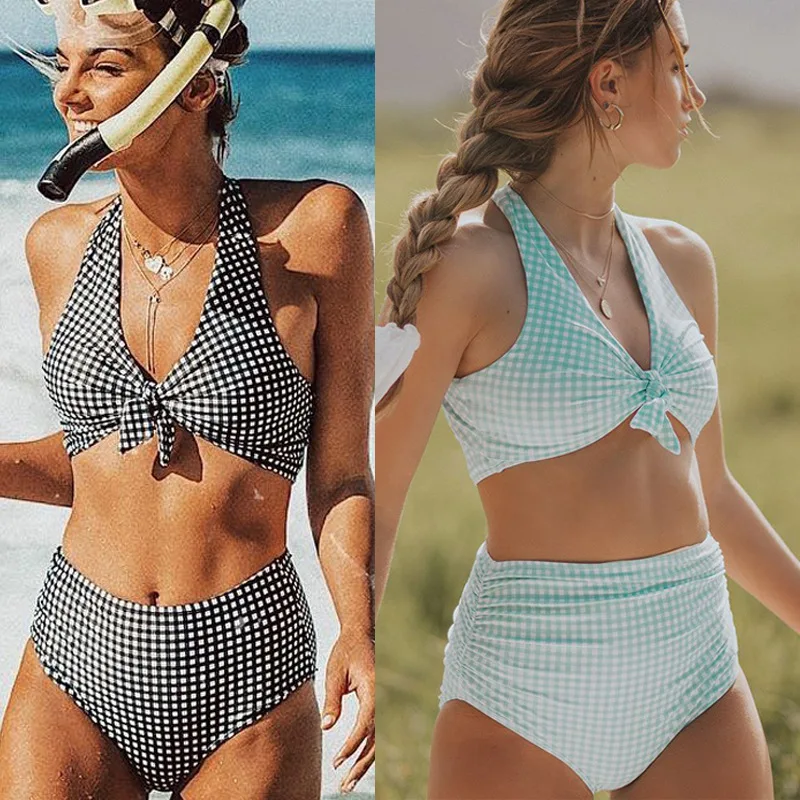 

Женский купальный костюм с завышенной талией, черный и белый цвет