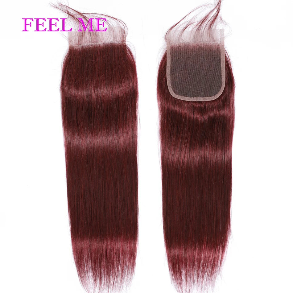 FEEL ME предварительно окрашенные перуанские прямые волосы пучки с закрытием # 99j не