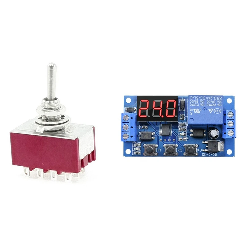 

2 Position Mini MTS-402 Toggle Switch & With Case 24V LED Display Automation Digital Delay Timer Switch Relay Module