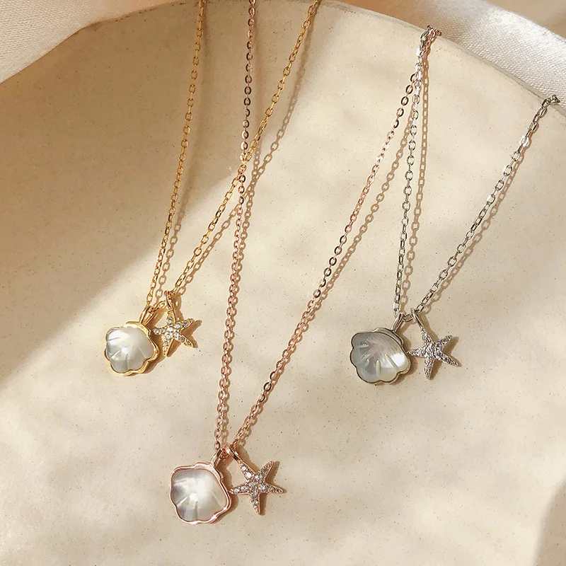 

New 925 silver shell starfish necklace design female clavicle chain niche 2021 holiday gift necklace