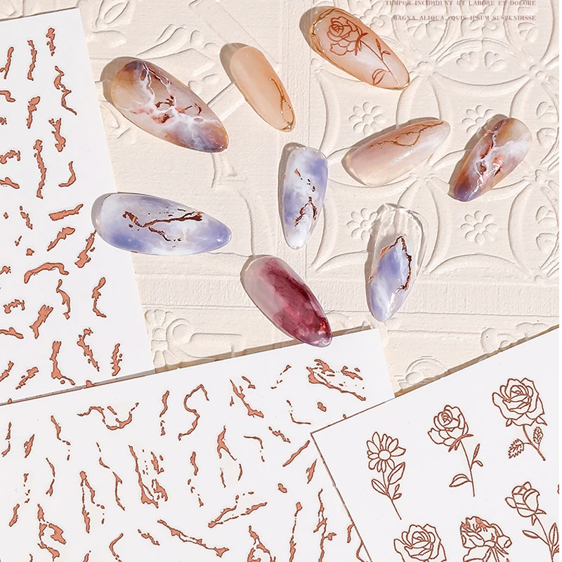 1pc Rose Gold Marble Water Ripple Nail Stickers Light Traceless Water Mark Nail Decals Nail Art Nail Decoration