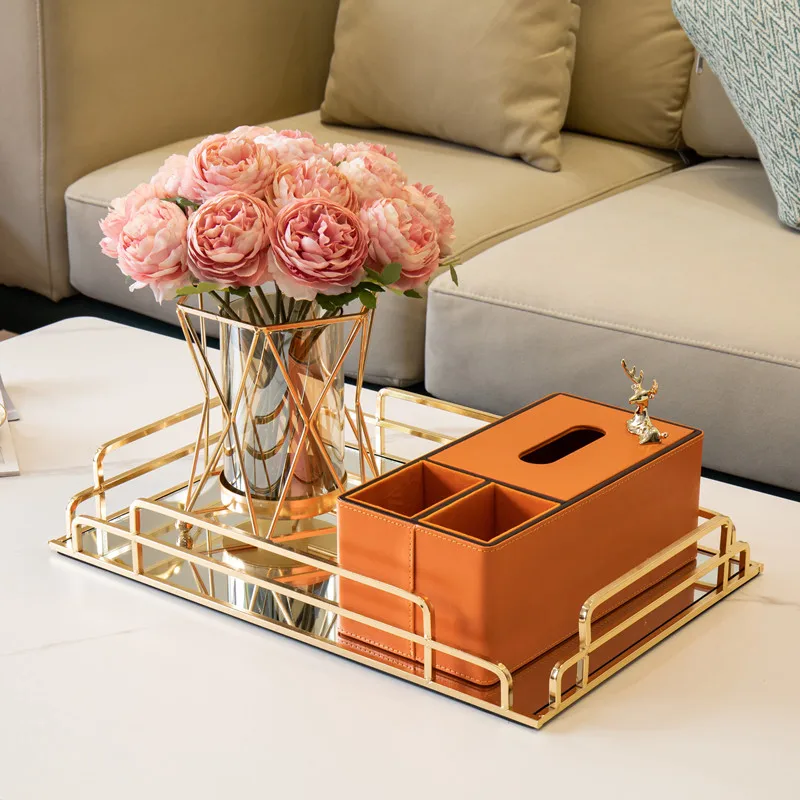 

Decoration Tissue Boxes Dinning Table Luxury Leather Nordic Tissue Boxes Storage Dispensador Papel Kitchen Organizer EH60TB