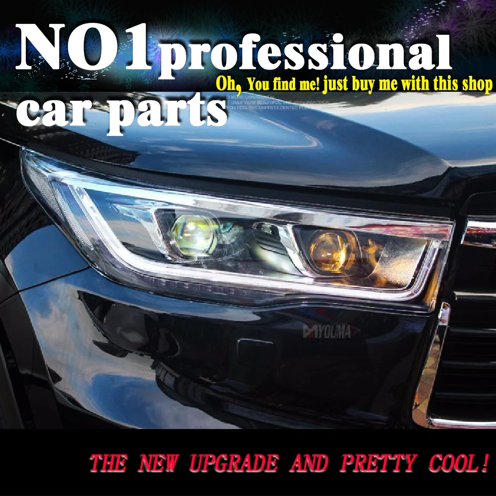 

car accessories for 2015 New Highlander Headlights Toyota Kluger LED Headlight DRL Bi Xenon Lens High Low Beam Parking Fog