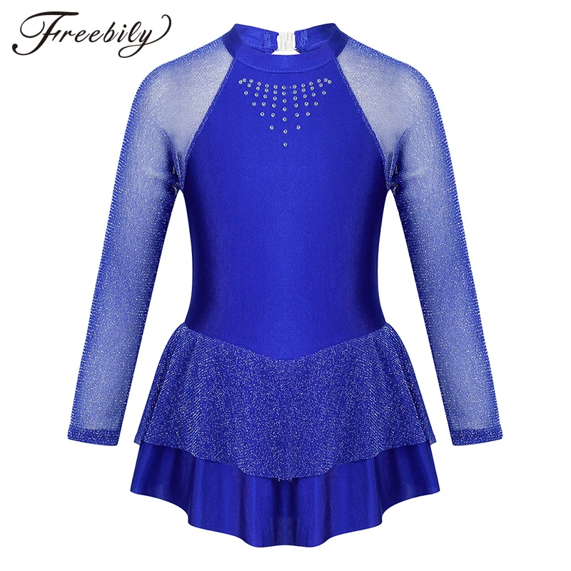 Детское блестящее платье с длинными рукавами Стразы для фигурок и катания на