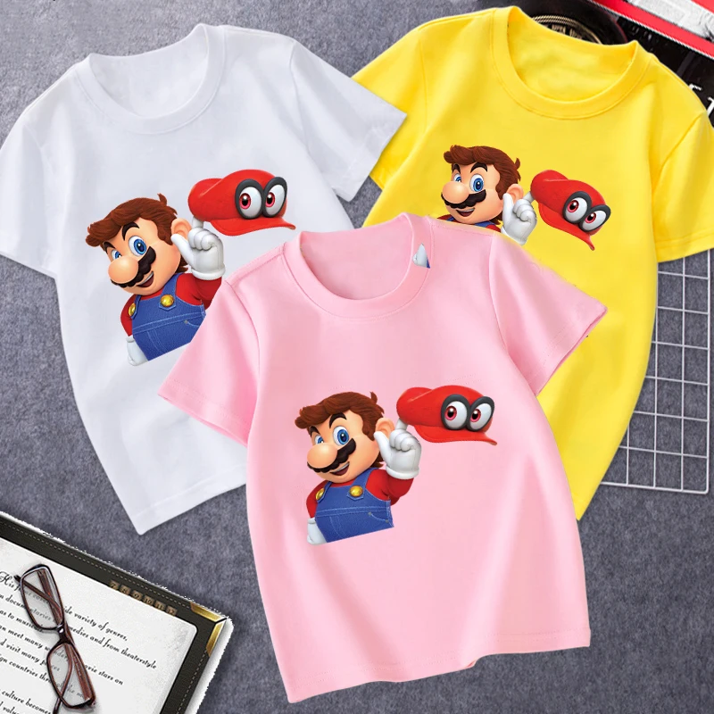 

Fashion Super Mario Cartoon Design Sports Funny Children's T-Shirts Kids Casual Clothes Toddler Tops Came Tees For Boys Girls