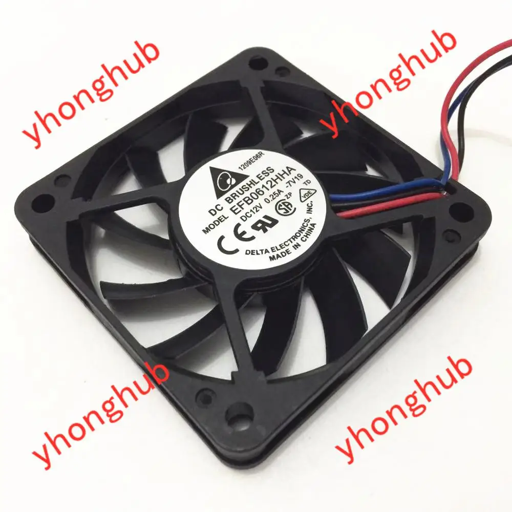 Delta EFB0612HHA 7V19 DC 12V 0.25A 60x60x10 мм 3-сервера провода Охлаждающий вентилятор