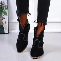 women nakle boots keep warm shoes mid heel pointed toe boots for woman fashion zip shoes botas mujer plus size 42 43