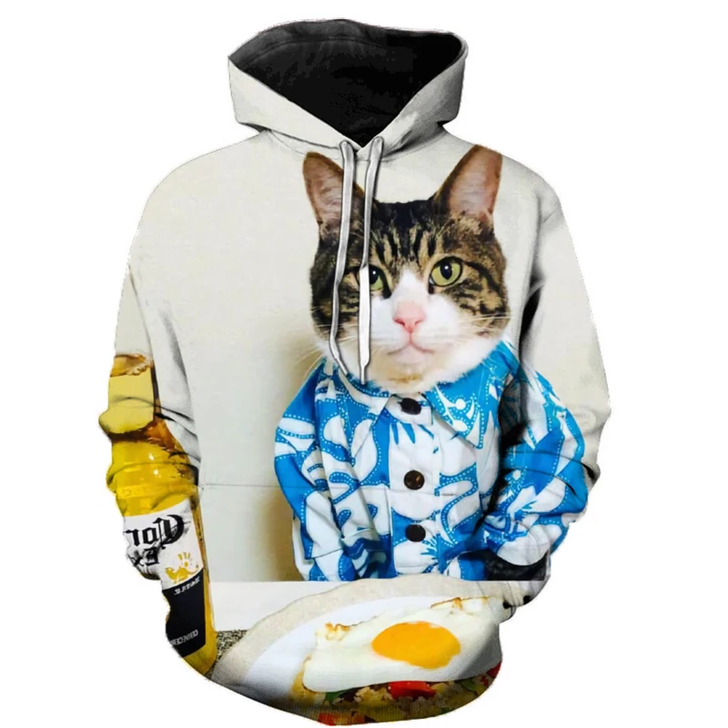 Женская Повседневная Толстовка с капюшоном и принтом кота толстовка длинным