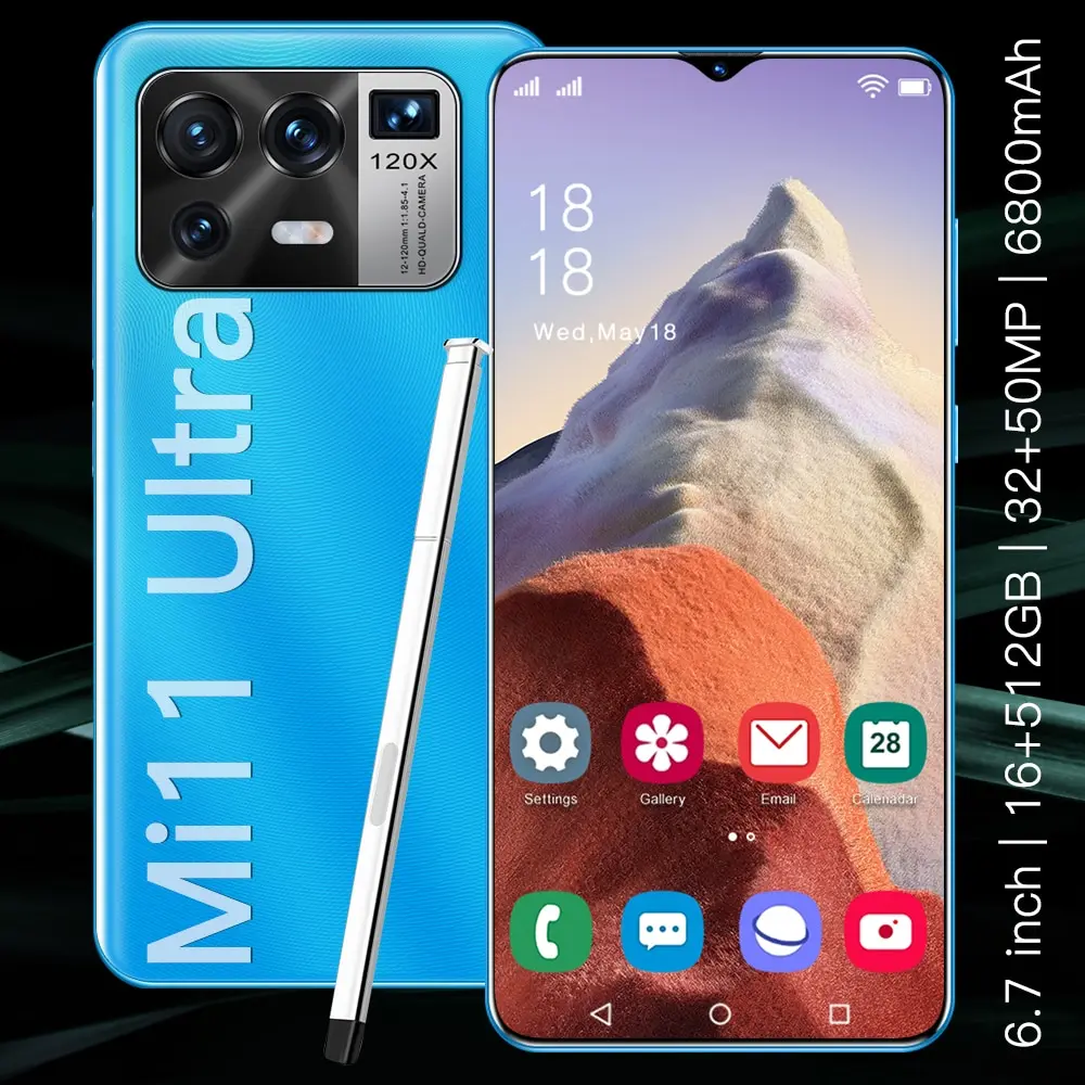 

Global Version Mi11 6.7Inch Smartphone 16G+512G 6800mAh Battery Android Full Display Support Google GPS 2 SIM 4G/5G Call Phone