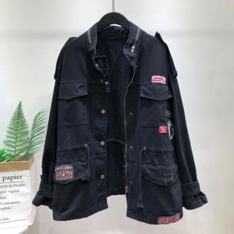 Женская ветровка 2019 весна и осень новинка британский стиль воротник стойка