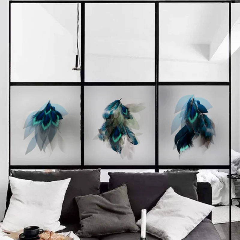 Статическая липкая оконная пленка размер под заказ узор из перьев съемная