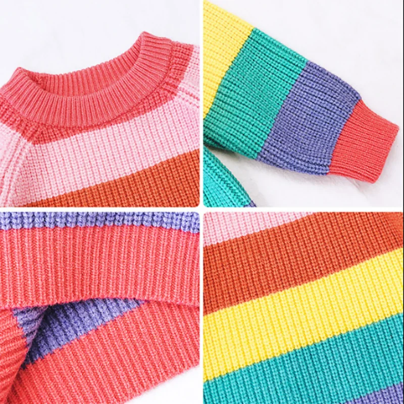 

New Winter Children's Rainbow Sweater Striped Girls and Boys Kint Sweaters Autumn Baby Warm Wool Kids Clothes