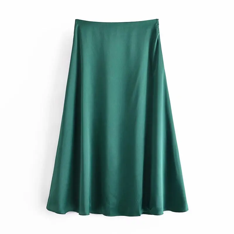 

DOUJILI Summer Women High Quality Green Skirt Bottoms Elegant Soft Solid Color Long Skirt Bottoms 2021 New Style