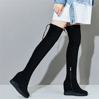 thigh high fashion sneakers women stretchy corduroy wedges high heel over the knee boots female long shaft platform pumps shoes