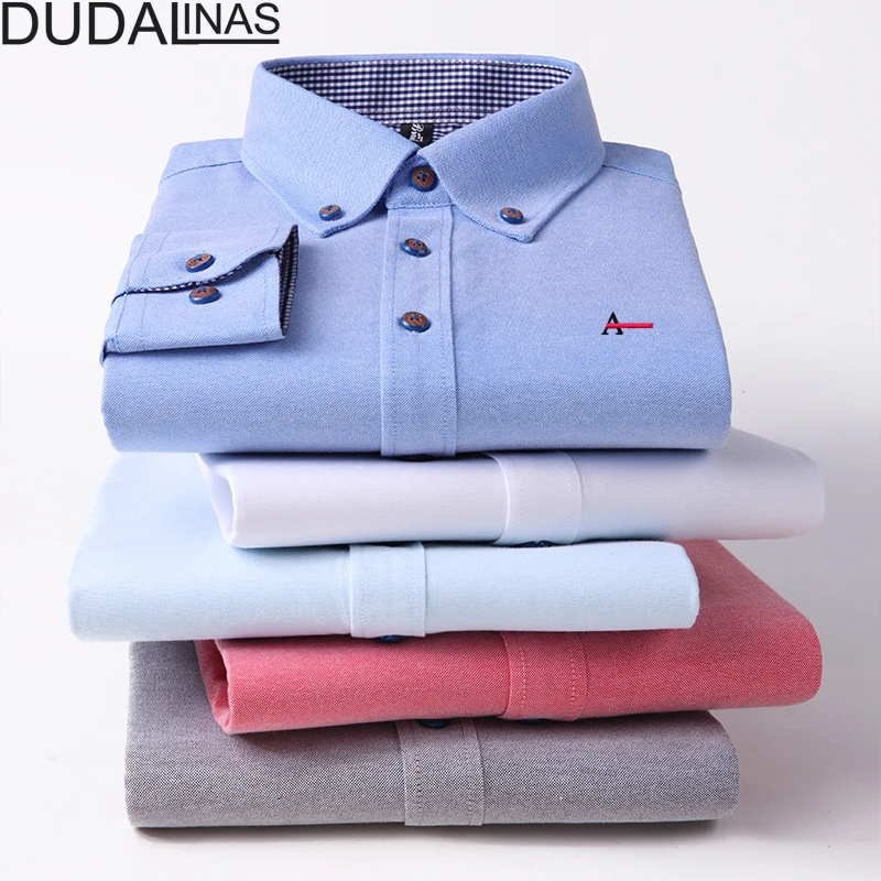 Мужская приталенная рубашка Повседневная дышащая из ткани Оксфорд с воротником