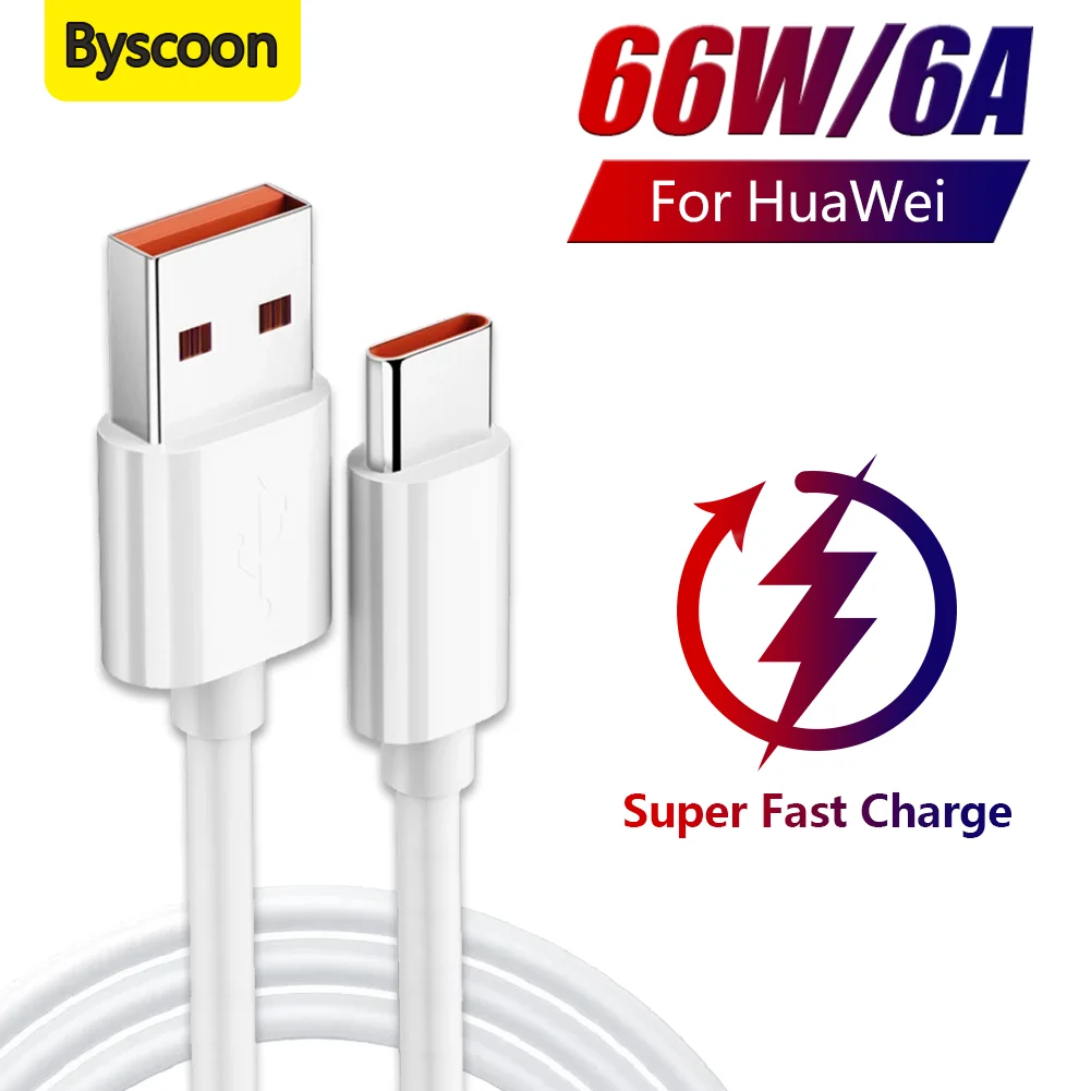

Byscoop Super Charge Cable 66W 6A USB Type C For Huawei Honor Mate 40 Pro Quick Charge 40W Cable On Huawei Mate P20 P30 P50 Por