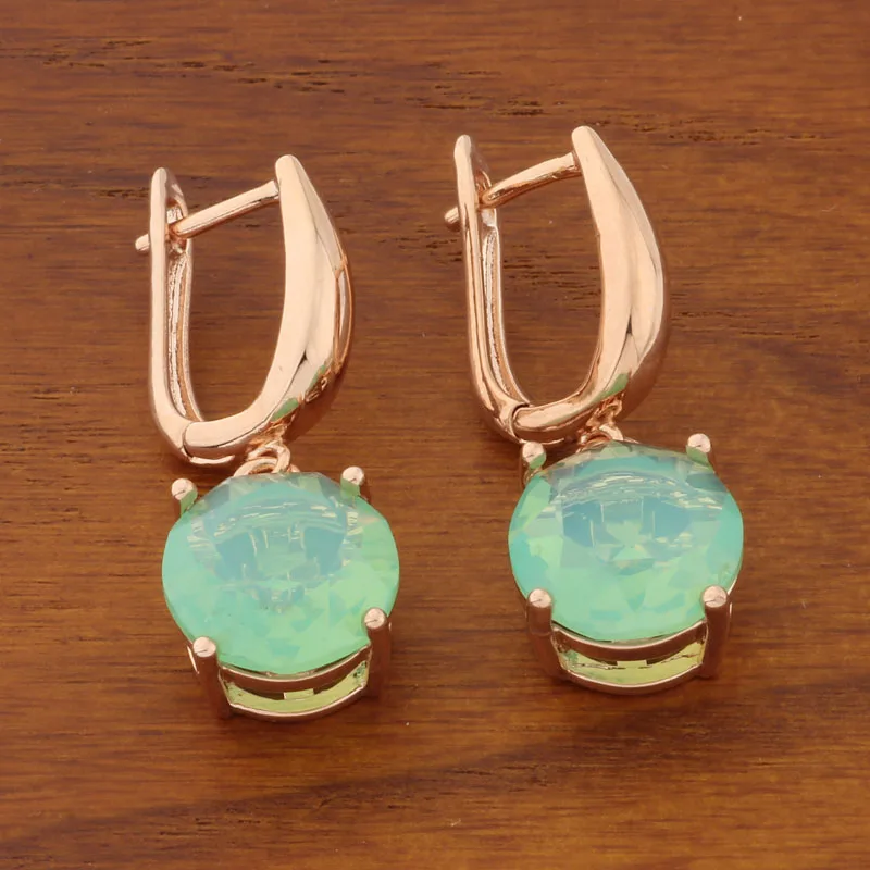 

New Trend 2021 Hanging Earrings Women Simple Green Fashion Jewelry 585 Rose Gold Colors Unique Zircon Dangle Earrings Gift