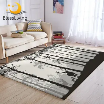 BlessLiving Elk Area Rug For Living Room Forest Center Rug Trees Bedroom Carpet Deer Black Grey Floor Carpet 152x244cm Dropship 1