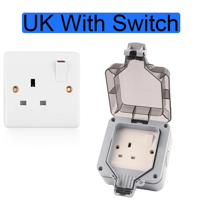 

IP66 Waterproof Outdoor Wall Switch Socket Power Plug Socket For Workshop Home Garden 13A Outlet Grounded AC 250V UK Standard